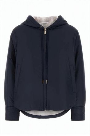 Thom Browne Cropped Blue Jacket With Front Zipper And Hood