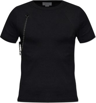 Alexander McQueen Tops, Heren, Zwart, M, Leer, T-shirt met afneembare ketting