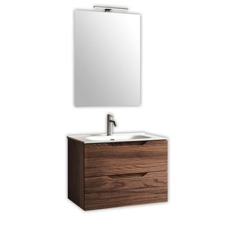 Aquadesign Mueble de ba&ntilde;o con espejo 4 piezas en mdf roble oscuro