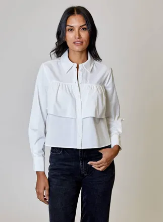Design History Crop Button Down Shirt In White