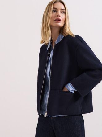 Phase Eight Georgie Wool Round-Neck Boxy Jacket in Navy at Nordstrom, Size X-Small