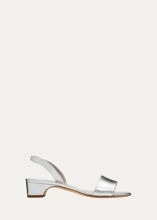 Manolo Blahnik 30mm Patobarnu Metallic Leather Slingback Sandals