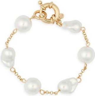 Nordstrom Rack Faux Pearl Chain Bracelet in White- Gold at Nordstrom Rack