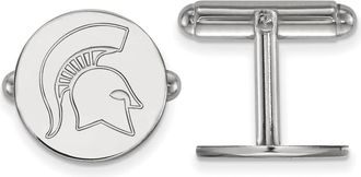 Diamond2Deal Sterling Silver Rhodium-plated Michigan State University Spartan Cuff Links
