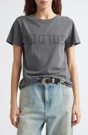Golden Goose Distressed Cotton Logo Tee in Anthracite at Nordstrom, Size X-Small