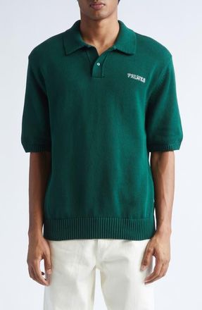 Palmes Embroidered Logo Organic Cotton Polo Sweater in Dark Green at Nordstrom, Size X-Large