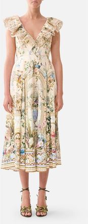 Camilla V Neck Frill Midi Dress in Midsummer Masterpiece at Nordstrom, Size X-Small
