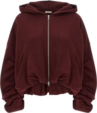 Dries Van Noten Maroon Solid Zip Up Hoodie