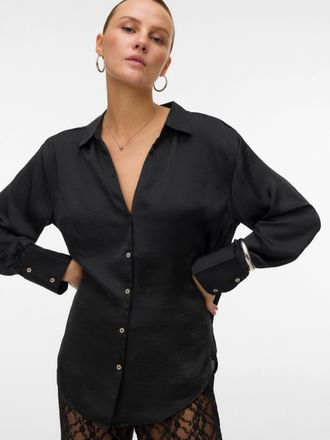 Vero Moda Langarmbluse VERO MODA VMSOMMER LS SHIRT WVN GA NOOS, Damen, Gr. M, schwarz, Web, Obermaterial: 100% Polyester, unifarben, regular fit normal, V-Aussc