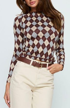 Princess Polly Shonna Long Sleeve Argyle Top at Nordstrom, Size 8
