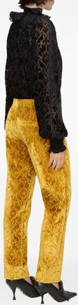 Burberry damask-pattern velvet trousers - women - Polyester/Viscose/Cotton/Polyester/Cotton/Polyamide/Viscose/Lyocell - 10 - Yellow