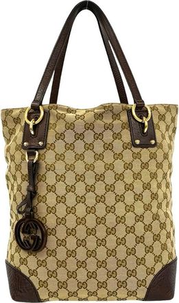 Gucci Beige Brown Canvas Leather Handbag Shoulder Bag Tote Bag (Pre-Owned)