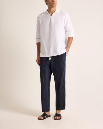 Orlebar Brown Vincent Linen Relaxed Fit Linen Long Sleeve Overhead Shirt in White at Nordstrom, Size X-Large