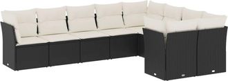 vidaXL Set De Sof&aacute;s De Jard&iacute;n 8 Piezas Y Cojines Rat&aacute;n Sint&eacute;tico Negro Vidaxl