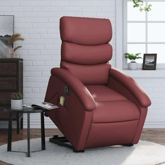 vidaXL Vidaxl - Sill&oacute;n De Masaje Elevable El&eacute;ctrico Cuero Artificial Rojo Tinto