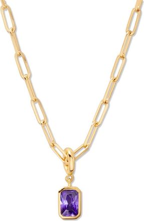 Brook & York Mackenzie Birthstone Paper Clip Chain Pendant Necklace in Gold - February at Nordstrom
