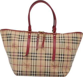 Burberry Haymarket Beige Canvas Tote Bag (Pre-Owned)