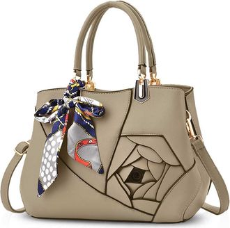 Nicole & Doris NICOLE&DORIS Women Flowers Top Handle Handbags Shoulder Bag Crossbody Bag Tote Satchel for Ladies PU Leather Khaki