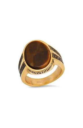 Steeltime Mens Tigers Eye Signet Ring in Gold at Nordstrom Rack, Size 10