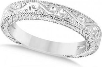 Allurez Womens Unique Filigree Wedding Band w/ Milgrain Edge in Palladium