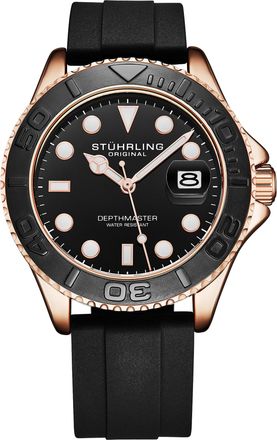 St&uuml;hrling Mens Depthmaster 4072 Aquadiver 42mm - Black & Rose Gold Stainless Steel - One Size