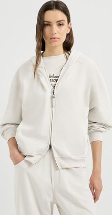 Brunello Cucinelli Cotton smooth French terry topwear with shiny zipper pull in Milk at Nordstrom, Size Xxx-Large
