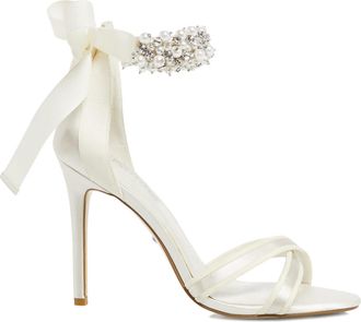 Dune London Womens Ladies Wf Martina - Wide Fit Embellished-Ankle Strappy Satin Weddin - Ivory - Size UK 8