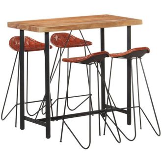 vidaXL Juego De Bar 5 Piezas Madera Maciza Y Cuero Aut&eacute;ntico Vidaxl