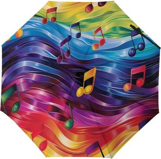 Generic Rainbow Musical Notes 3 Folding Portable Umbrellas for Rain Windproof Compact Travel Umbrella Manual