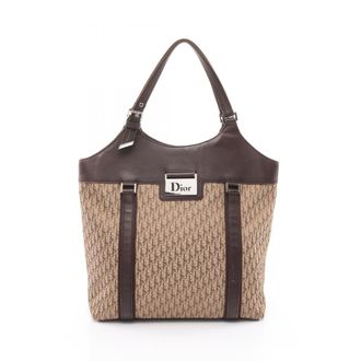 Dior Beige Brown Canvas Leather Handbag Tote Bag (Pre-Owned)