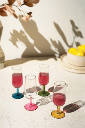 Kalalou Set Of Four Apertif Glasses With Colored Stems - One Each