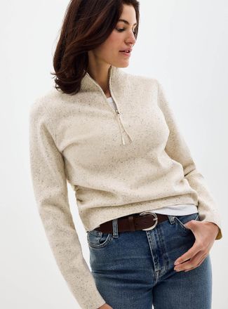 Contemporaine Womens Trucker collar ruched waist confetti sweater
