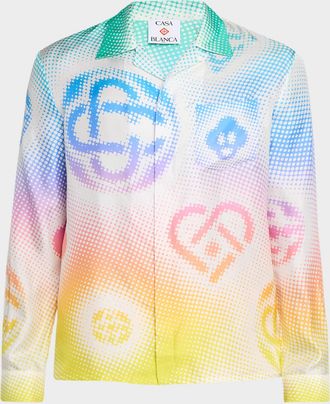 Casablanca Mens Halftone Logo Silk Button-Down Shirt