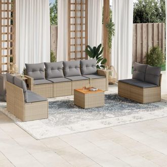 vidaXL Set De Sof&aacute;s De Jard&iacute;n 9 Pzas Con Cojines Rat&aacute;n Sint&eacute;tico Beige Vidaxl