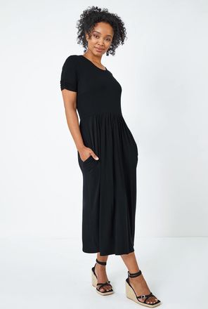 Roman Gathered Waist Midi Stretch Dress