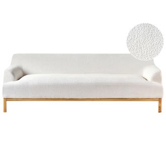 Beliani Sof&aacute; 3 Plazas Elegante Patas De Madera Sala De Estar Tela Boucl&eacute; Blanco Crema Sosjo