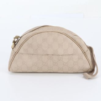 Gucci Beige Leather Canvas Handbag Shoulder Bag Tote Bag (Pre-Owned)