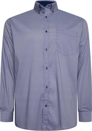KAM Shirt Long Sleeve Diamond Geometric Print Collared Plus Size Mens 2-8XL P049 (UK, Alpha, XXL, Plus, Regular, Indigo)