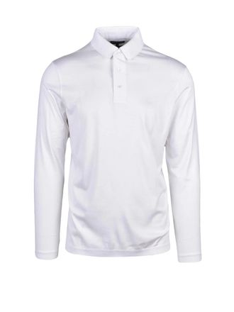 Emporio Armani White Lyocell-Blend Long-Sleeve Polo Shirt