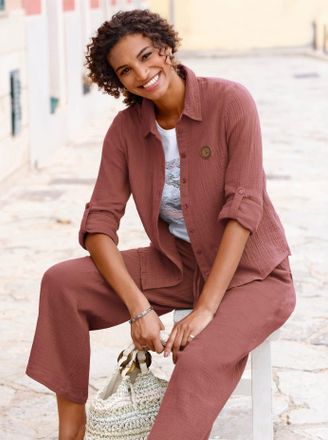 Casual Looks Langarmbluse CASUAL LOOKS, Damen, Gr. 36, rot (rotbraun), 100% Baumwolle, unifarben, Blusen Langarmbluse