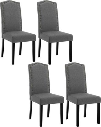 Woltu Sillas De Comedor Set De 4 Sillas Cocina Asiento Acolchado Tapizado En Lino Estructura De Madera Sill&oacute;n Gris Oscuro B - Woltu