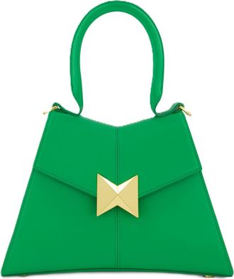 Mac Duggal Gold Hardware Detail Angular Top Handle Small Leather Handbag in Spring Green at Nordstrom
