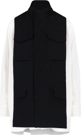 sacai Maxi Shirt in Black and White Crepe Satin