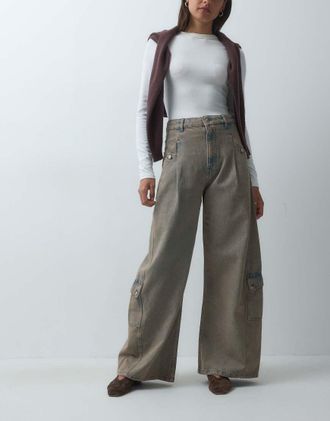 Asos jeans cargo tinti con tasca utility-Marrone