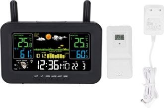 Infinite Estaci&oacute;n Meteorol&oacute;gica Para Interiores Y Exteriores - Sensor Inal&aacute;mbrico - Termohigr&oacute;metro Digital Con Pantalla A Color, Enchufe Europeo, Color Negro 