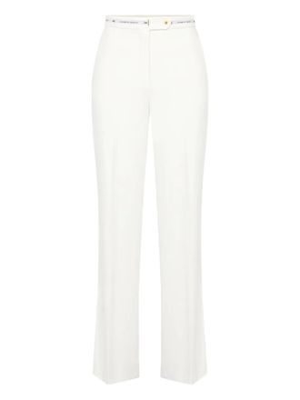 Elisabetta Franchi logo ribbon trousers - women - Polyester/Elastane - 42 - Neutrals