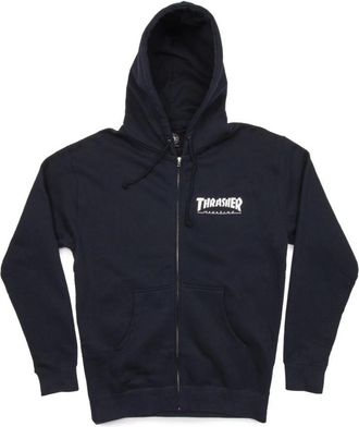 Thrasher Ritshoodie in Marineblauw/Wit - Heren - Vesten met rits - Blauw - M - Hoodies & sweatvesten