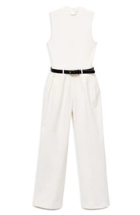 Mango Sleeveless Belted Wide Leg Jumpsuit in Off White at Nordstrom Rack, Size Large