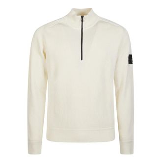 Stone Island V-neck Knitwear, male, White, Size: XL Basic Half Zip Sweater