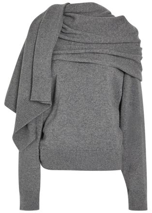 ARMARIUM Alida Scarf-effect Wool and Cashmere-blend Jumper - Grey - XS (UK6 / XS)